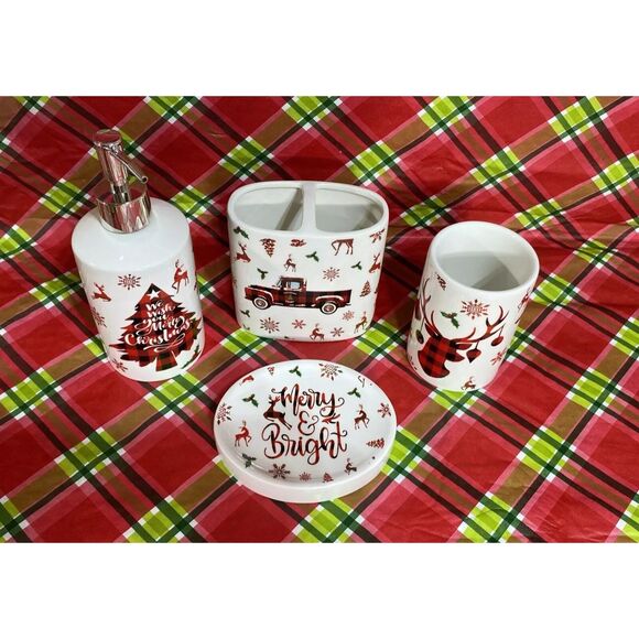 Christmas Bathroom Accessory Sets of 4, Reindeer Christmas Bathroom Decor - Picture 7 of 9